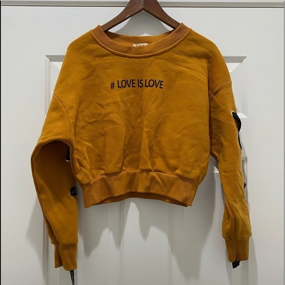 Love is Love Crop Sweatshirt, Mustard, Medium - Picture 8 of 8